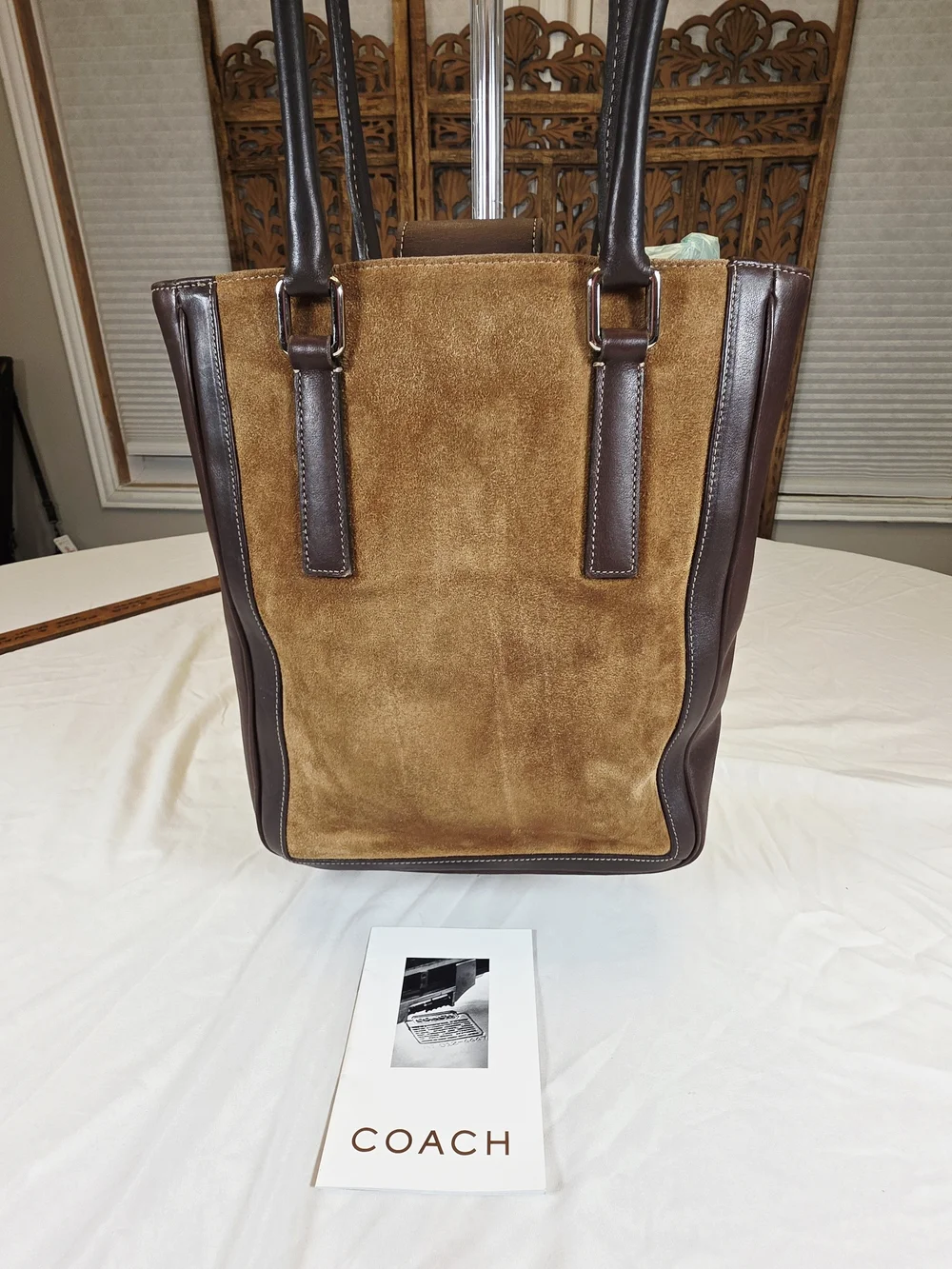 Vintage Coach 9424 Suede Leatgher Tote Brown Camel Y2K Made in Costa Rica